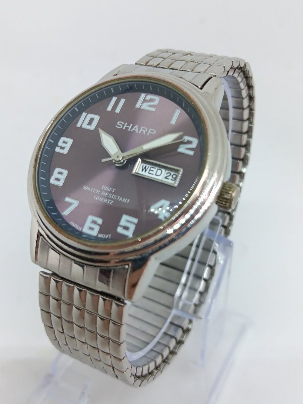 VINTAGE 1990s Sharp SHP5215 Mens 38mm Silver Tone Japanese Quartz Day/Date Watch